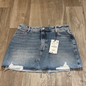 Zara Denim Distressed Mini Skirt